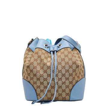 GUCCI GG Canvas Shoulder Bag 381597 Beige Light Blue Leather Women's