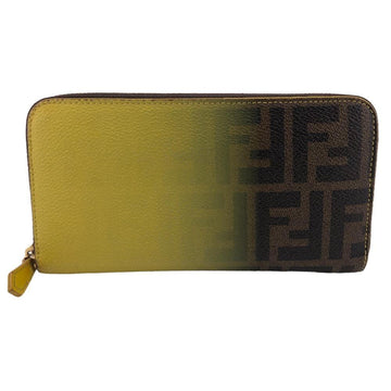 FENDI Zucca pattern round zipper gradation long wallet yellow unisex