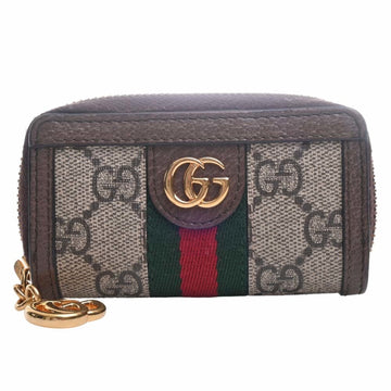 GUCCI Ophidia GG Supreme Leather Round Coin Case 523157 Beige Brown Women's