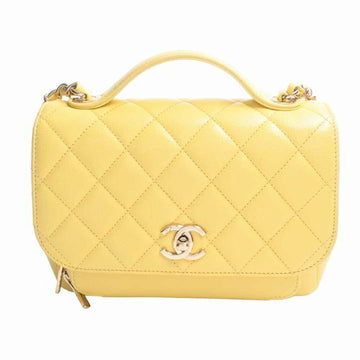 CHANEL Leather Matelasse Coco Mark Affinity Flap Bag Chain Shoulder Yellow Women's