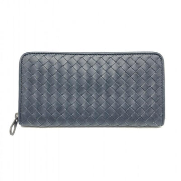 BOTTEGA VENETA Intrecciato Round Zip Long Wallet Navy