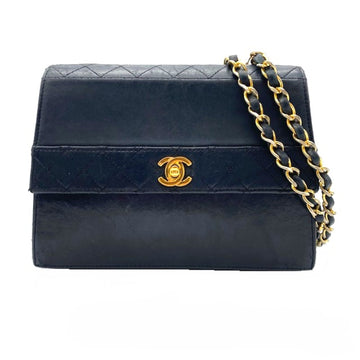 Chanel vintage chain shoulder bag lambskin black trapezoid