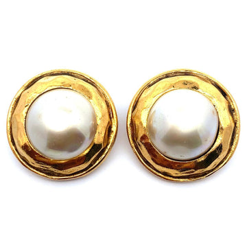 CHANEL earrings vintage round circle fake pearl GP plated gold ladies