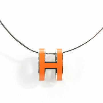 HERMES Necklace Pop Ash H Silver Orange Pendant Accessories Women's  silver orange