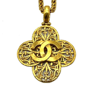 Chanel here mark vintage necklace clover 95A gold plating