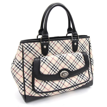 Burberry Handbag Nova Check Ivory Black Canvas Leather Tote Bag Ladies