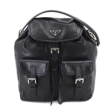 PRADA one shoulder bag leather black silver metal fittings 1BC005 Shoulder Bag