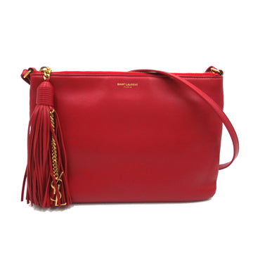 SAINT LAURENT Paris Shoulder Bag with Fringe Red leather 412674