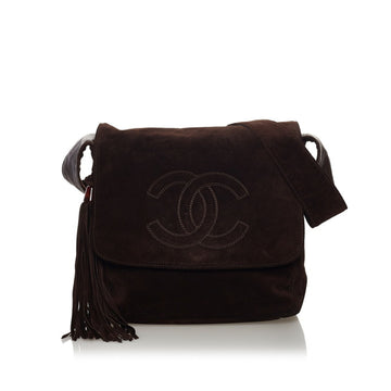 Chanel coco mark shoulder bag brown suede ladies