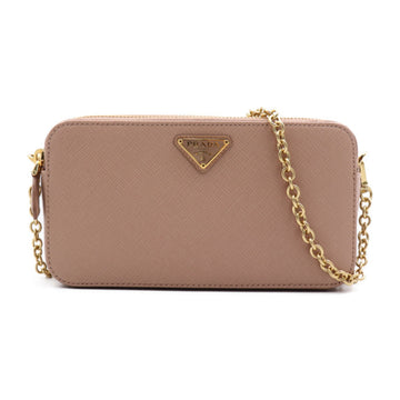 PRADA Bag Shoulder 1DH010 Saffiano Leather CIPRIA Pink Beige Gold Hardware W Zip Chain Triangle Logo