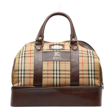 BURBERRY Nova Check Shadow Horse Boston Bag Beige Brown Canvas Leather Women's