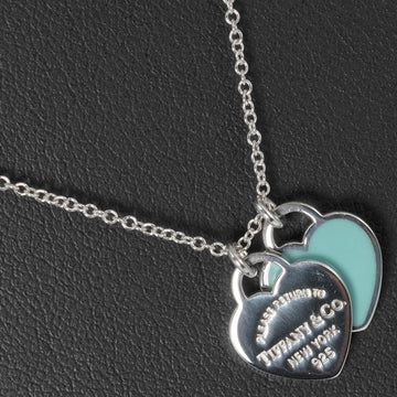 TIFFANY Return Toe Double Mini Heart Tag Blue Necklace Silver 925 &Co. Women's