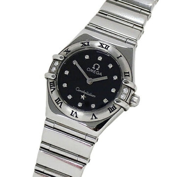 OMEGA Constellation My Choice 1566.56 Women's Watch 12P Bezel Diamond Quartz Stainless Steel SS Silver Black Polished