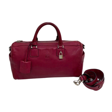 LOEWE American Anagram Logo Leather Genuine 2way Handbag Mini Boston Bag Shoulder Wine Red
