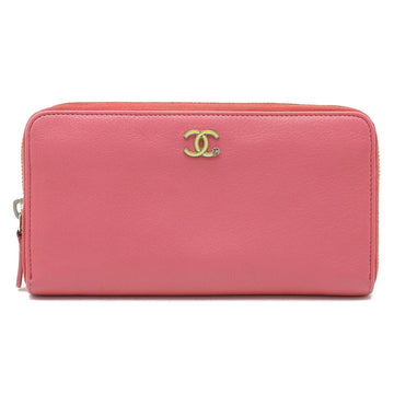 CHANEL Lucky Clover Coco Mark Round Long Wallet Leather Pink A84204