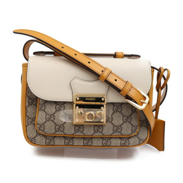 GUCCI Shoulder Bag 658487 Leather GG Supreme Canvas Ivory Dark Leaves Beige Ebony Gold Hardware Padlock 2WAY Handbag