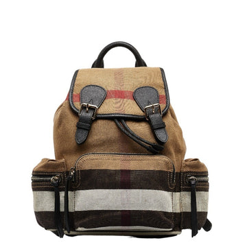 BURBERRY Check Backpack Beige Black Canvas Leather Women's
