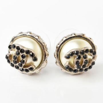 CHANEL Earrings  CC Motif Coco Mark Pearl Silver White