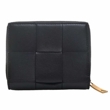 BOTTEGA VENETA Intrecciato Leather Cassette Small Round Bifold Wallet Black Ladies