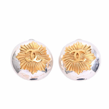 CHANEL Coco Mark Round Earrings Silver Women's