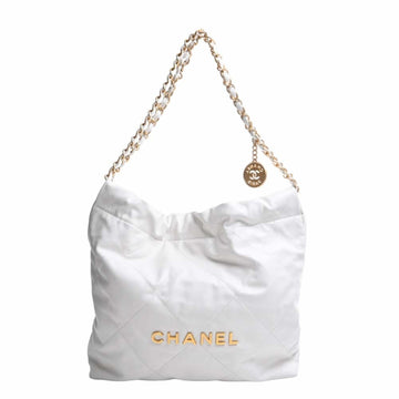 CHANEL Leather Quilted  22 Chain Shoulder Bag White Ladies