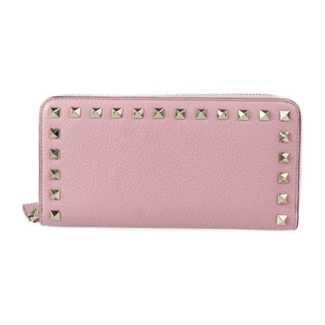 VALENTINO GARAVANI Garavani Continental Zip Wallet Long 645 VSH 2 Leather Pink Gold Hardware Round Zipper Rock Studs