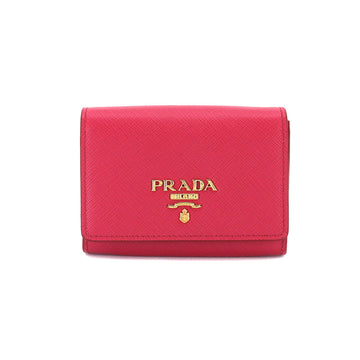 PRADA Saffiano Card Case Bifold Coin Purse Leather Pink 1MH026 Gold Hardware case