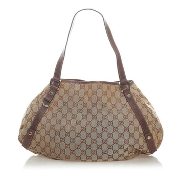 Gucci GG Canvas Handbag 130736 Brown Leather Ladies GUCCI