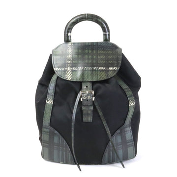 PRADA Backpack Nylon/Leather Black x Green Unisex 1BZ038