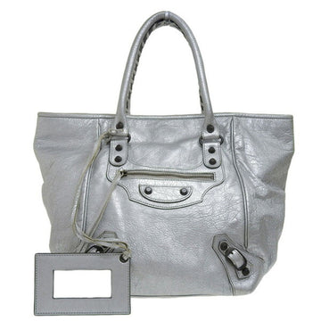 BALENCIAGA Leather The Sunday Handbag 228750 Silver Women's