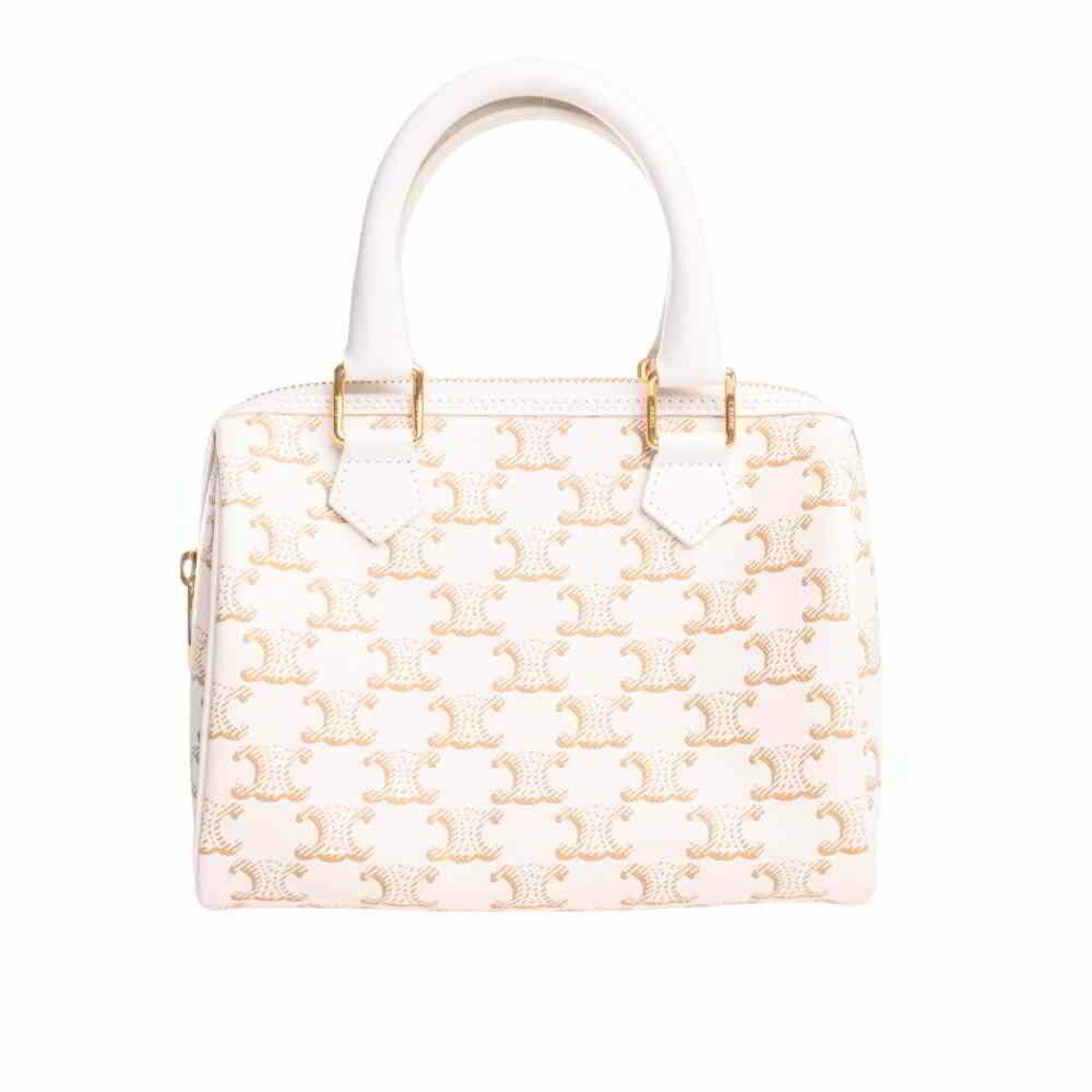 Celine Triomphe Small Boston Handbag White PVC