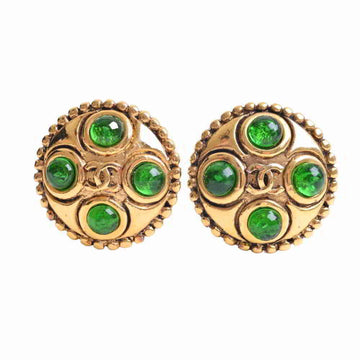 Chanel Gripore here mark color stone earrings gold/green metal