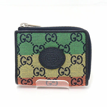 GUCCI multicolor GG canvas zip around 657577 interlocking G small wallet coin case