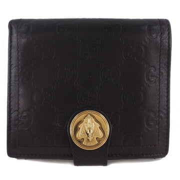 GUCCI W Hook GG 190349 Shima Leather Dark Brown Women's Bifold Wallet