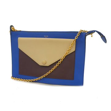 Celine shoulder bag leather blue/beige/brown gold metal