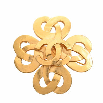 CHANEL Clover Motif Coco Mark Brooch Gold Ladies