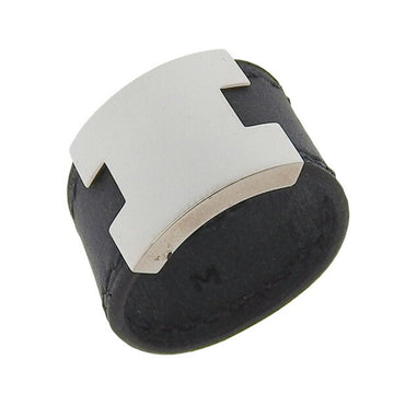HERMES Leather Lurie Ring #M - Black Size 10