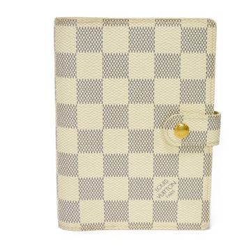 LOUIS VUITTON Notebook Cover Agenda PM Logo White Diary 6 Hole Damier Azur Ivory R20706 Men Women