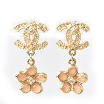 CHANEL earrings CC mark swing flower motif rose gold