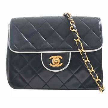 Chanel lambskin mini matelasse here mark chain shoulder bag black