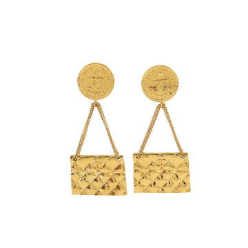 Chanel 31 RUE CAMBON matelasse bag motif earrings gold swing accessories vintage Earrings