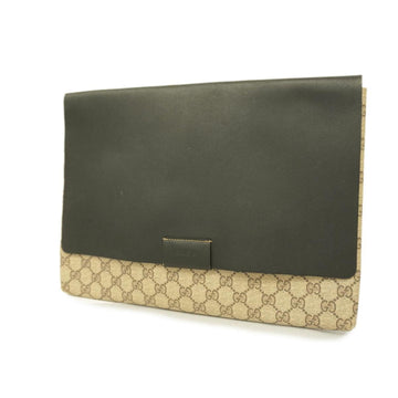 GUCCI Clutch Bag GG Supreme 387088 Leather Black Beige Men Women