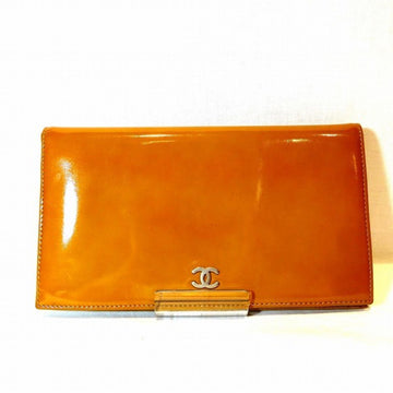 CHANEL here mark orange patent leather wallet long ladies