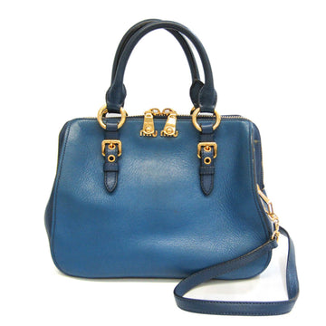 MIU MIU Madras Bicolore Women's Leather Handbag,Shoulder Bag Blue,Navy