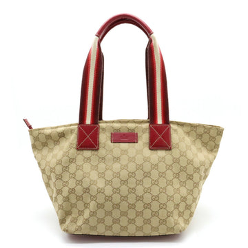 GUCCI GG Canvas Tote Bag Shoulder Leather Beige Cochineal Red Ivory 131230