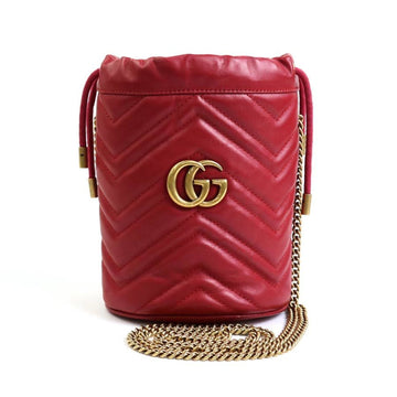 GUCCI Crossbody Shoulder Bag GG Marmont Leather/Metal Red/Gold Women's 575163