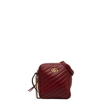 GUCCI GG Marmont Chain Shoulder Bag 550155 Red Leather Women's