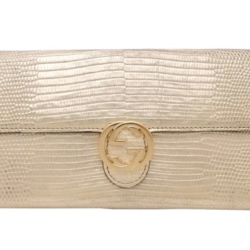 GUCCI Long Wallet Interlocking G Gold Embossed Leather x Hardware 369663