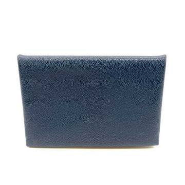 HERMES Accessories Calvi Blue Navy Card Case Business Holder Bifold Square Ladies Men's Chevre Leather