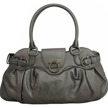 Salvatore Ferragamo Shoulder Bag Gancio Metallic Gray Leather Ladies